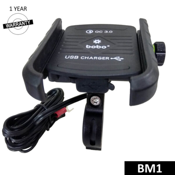 BOBO BM1 Jaw-Grip Bike Phone Holder (with fast USB 3.0 charger)- Black