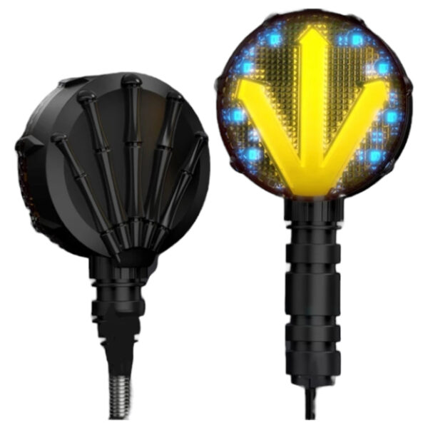 LED Indicator Round Shape with DRL for Universal Motorcycle(Set of 2)- Yellow/ Blue Running