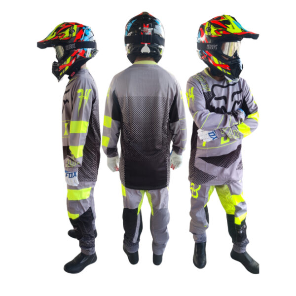 Motocross MX Grey Hi- Viz Green Riding Suit Style 1