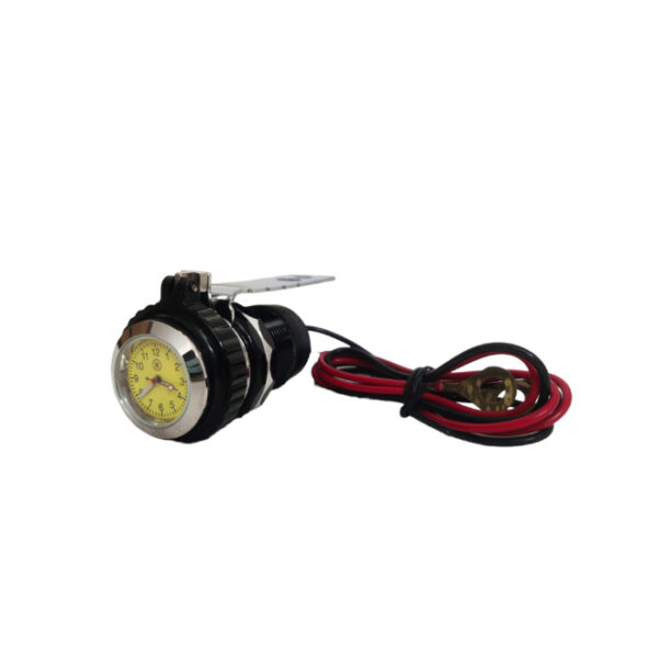 USB Charger with Analog Watch- Black for Motorcycle