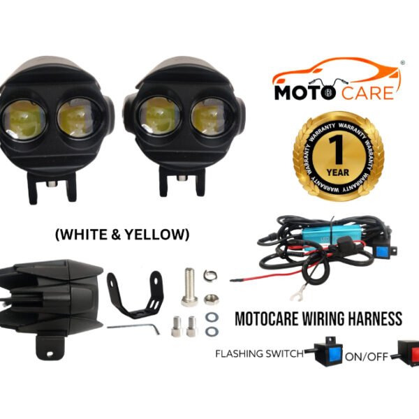 Motocare Fog light with Dual Projector 90W Triple Colour with Wiring Harness Kit, Flasher Switch/ Switch, Relay (with 1 year Warranty)