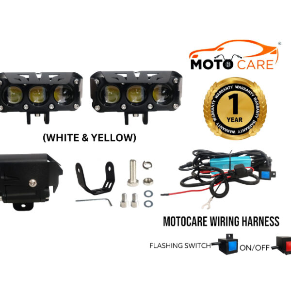 Motocare Fog light with Triple Projector 90W Triple Colour with Wiring Harness Kit, Flasher Switch/ Switch, Relay (with 1 year Warranty)
