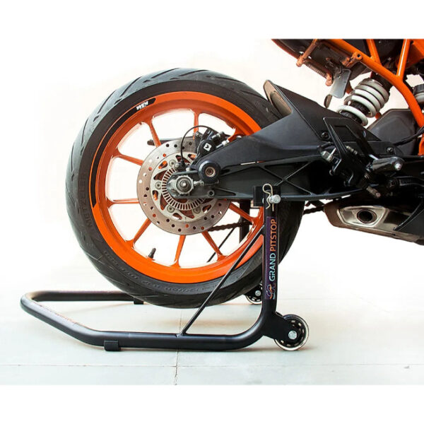 Grand PitStop Non-Dismantable Universal Rear Paddock Stand with Skate Wheels - Black - (Bike Wt upto: 350 kgs)