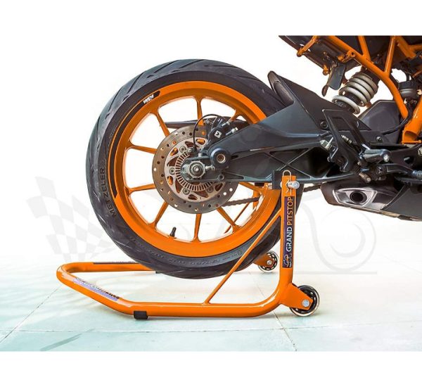 Grand PitStop Non-Dismantable Universal Rear Paddock Stand with Skate Wheels - Orange - (Bike Wt upto: 350 kgs)