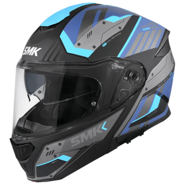 SMK Gullwing-Tekker Gloss Black Grey Blue Helmet (GL265)