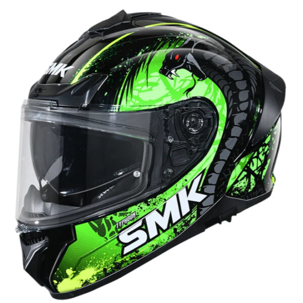 SMK Typhoon- Reptile Gloss Black Green Yellow Helmet (GL284)