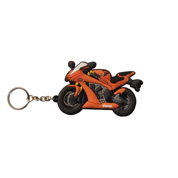 Rubber Keychain Single Side Design YamahaOrange Bike