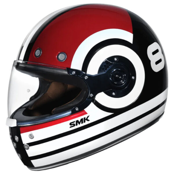 SMK Retro Ranko Gloss Black White Red Helmet (GL213)