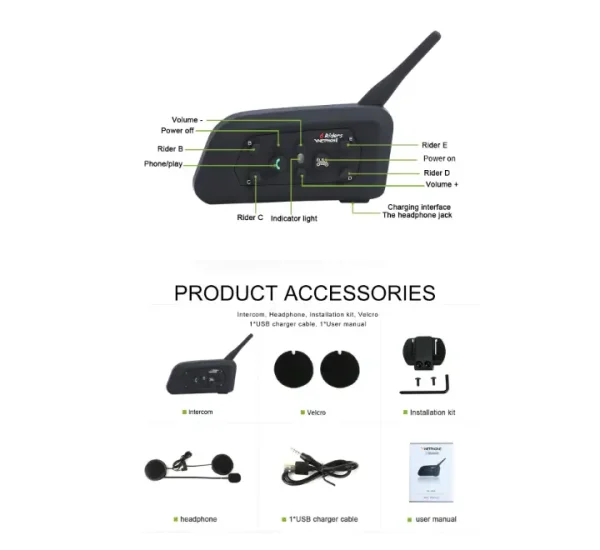 Helmet Bluetooth Device with Intercom V6 - Image 3