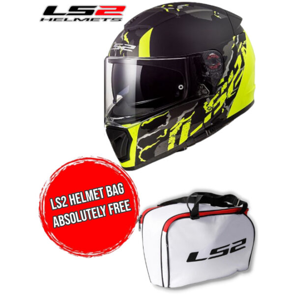 LS2-FF390 Breaker Feline Gloss Black Hi-Viz Yellow Helmet