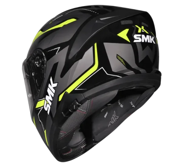 SMK Typhoon Azonix Gloss Black Hi-Viz Yellow Helmet (GL264) - Image 4