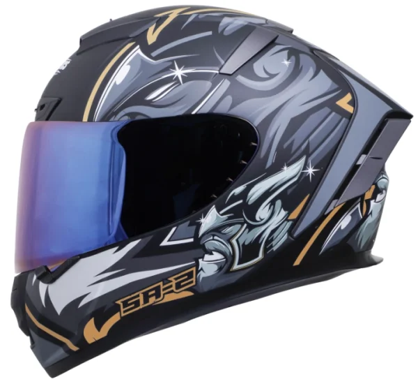 Steelbird Aeronautics SA-2 Villain Black Gold Helmet (With Additional Visor) - Image 2