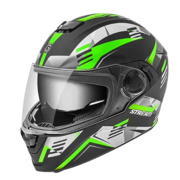Gliders Stream - D2 Dual Visor Gloss Black / Green Helmet