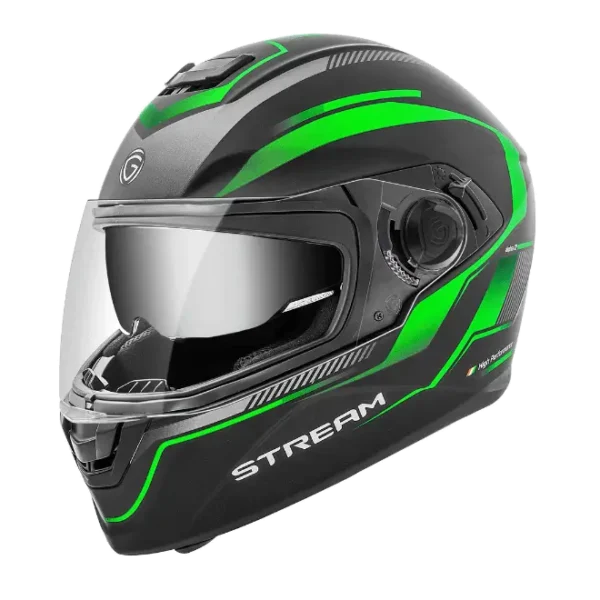 Gliders Stream- D1 Dual Visor Matt Black / Fluro Green Helmet