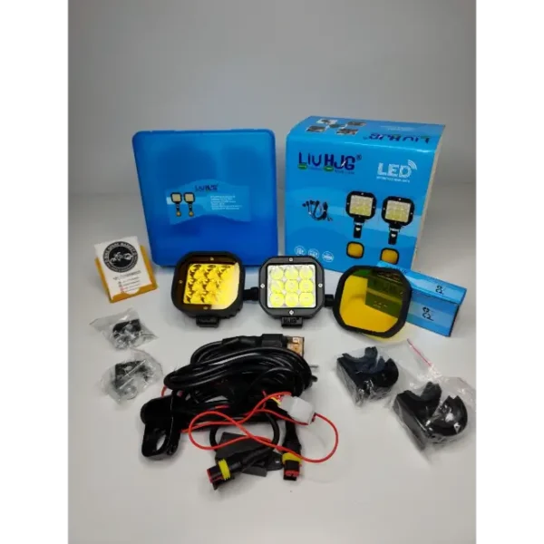 LIU HJG Square 9 LED Fog Light with Wiring Harness and Mounts – Pair (120W)