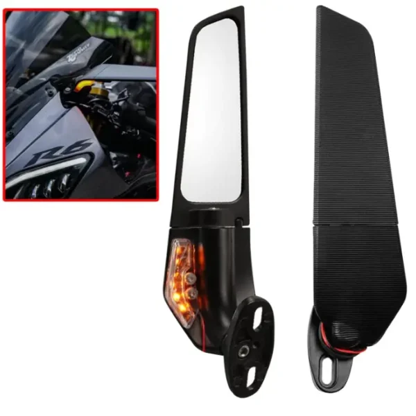 Stealth Wing Adjustable Rotating Rear View Mirror With Light (Set of 2)