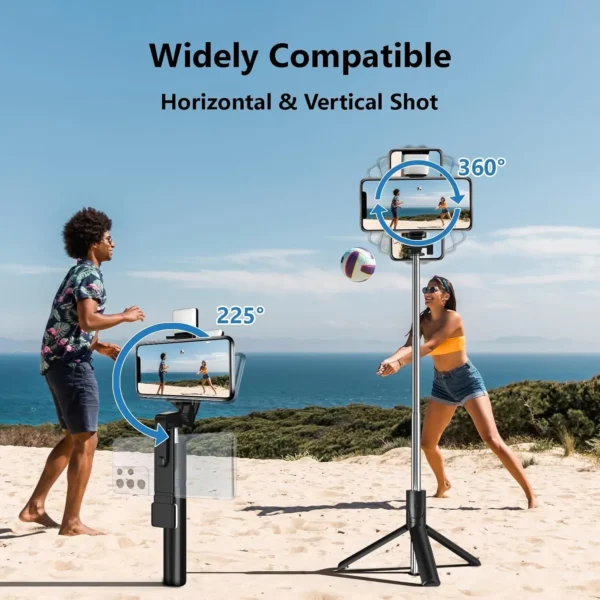 Action ProSelfie Stick with Tripod Stand,3 in1 Multifunctional design, Rechargable LED Light with Two Brighness Levels for Make up, Selfie, Vlogging & Photo Shoot, Selfie stick with Bluetooth Remote - Image 3