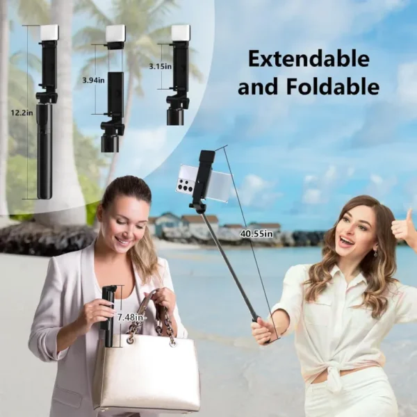 Action ProSelfie Stick with Tripod Stand,3 in1 Multifunctional design, Rechargable LED Light with Two Brighness Levels for Make up, Selfie, Vlogging & Photo Shoot, Selfie stick with Bluetooth Remote - Image 6