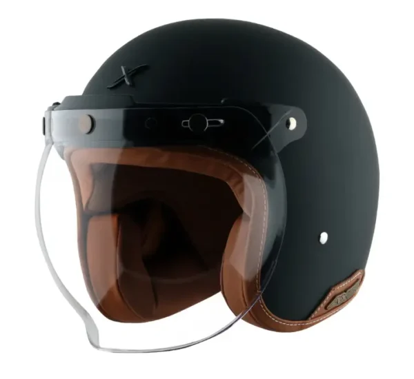 AXOR Retro Jet Leather Dull Black Helmet