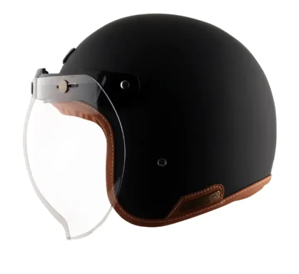 AXOR Retro Jet Leather Dull Black Helmet - Image 2