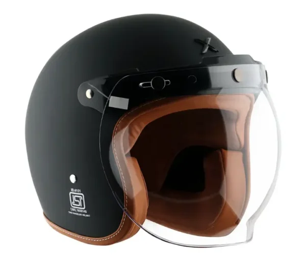 AXOR Retro Jet Leather Dull Black Helmet - Image 9