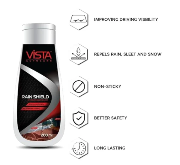 Vista Auto Care Rain Shield 200ml | Rain/Water Repellent Coating for Car Windshields, Window Glasses and Side Rear View Mirrors | Hydrophobic Coating - Image 6