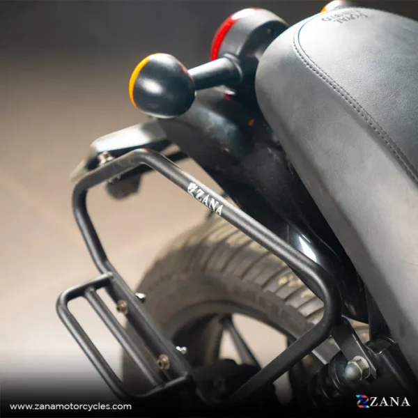 Zana Saddle Stay Mild Steel with exhaust shield With Jerry Can Mount Black For Royal Enfield Hunter 350 - Image 3
