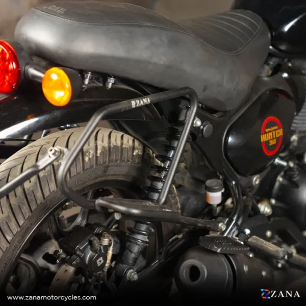 Zana Saddle Stay Mild Steel with exhaust shield With Jerry Can Mount Black For Royal Enfield Hunter 350 - Image 4