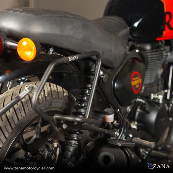 Zana Saddle Stay Mild Steel with exhaust shield With Jerry Can Mount Black For Royal Enfield Hunter 350 - Image 6