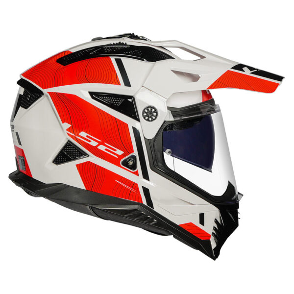 LS2 MX436 Pioneer II Hill - WHITE RED Dual Sport Helmet - Image 3
