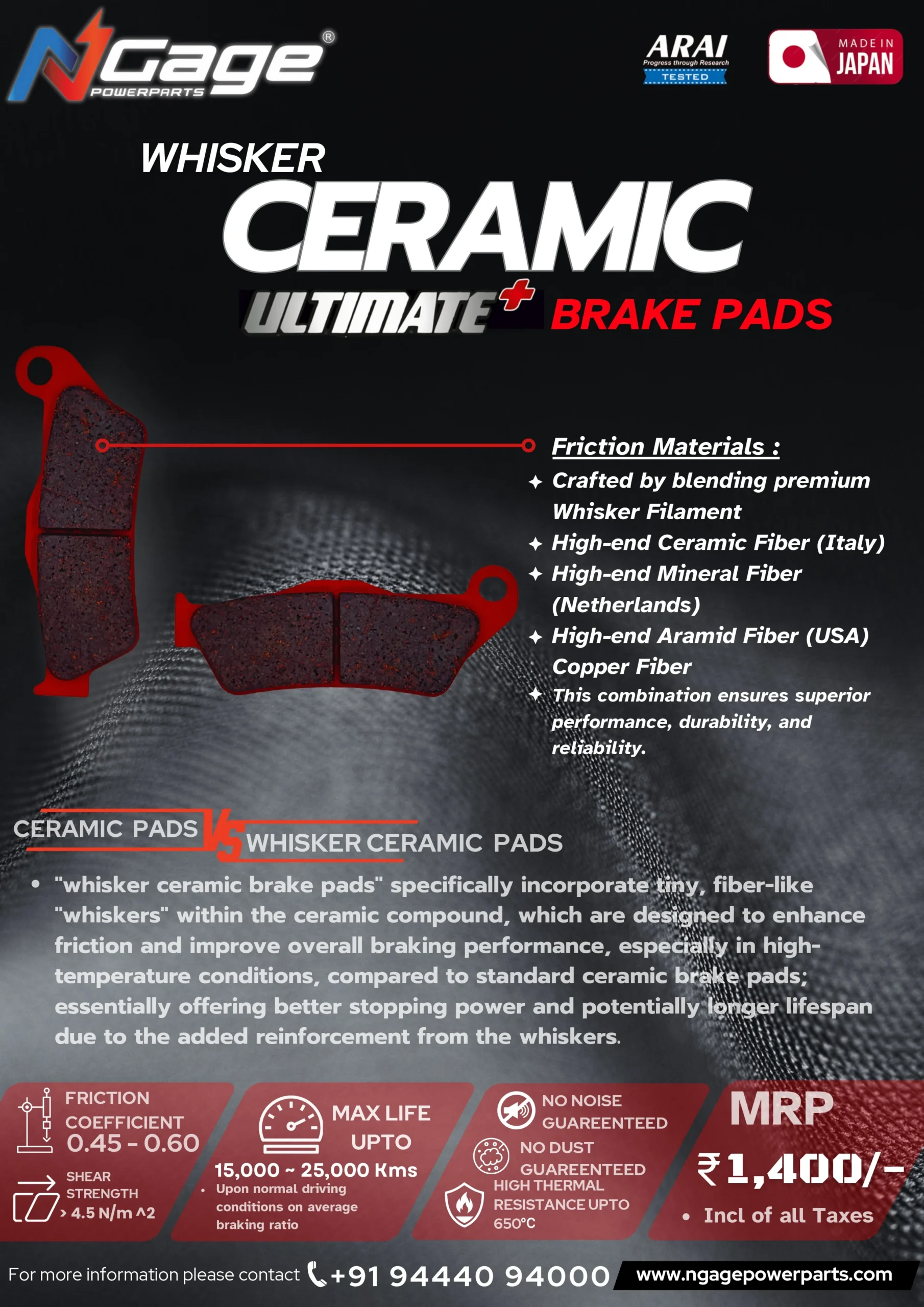 Ngage Whisker Ceramic Ultimate Plus Brake Pad HB155 - Image 4