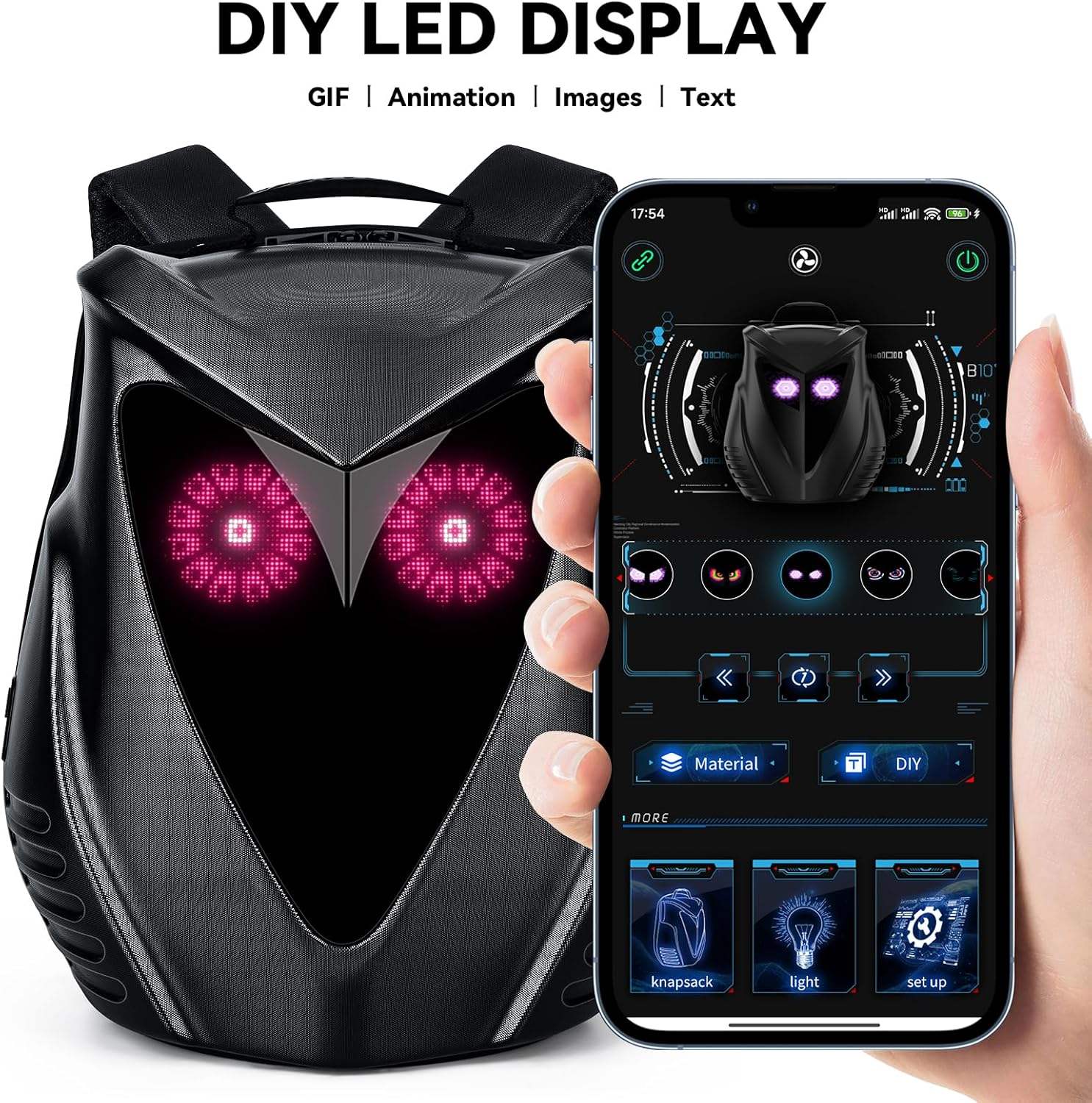 LED Backpack with Programmable Screen Owl-eyed Laptop Backpack Motorcycle Backpack - Image 2