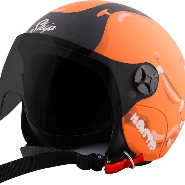 Steelbird SBH-16 Skip Toad Coral Orange Black Helmet For Kids (Clear Visor)
