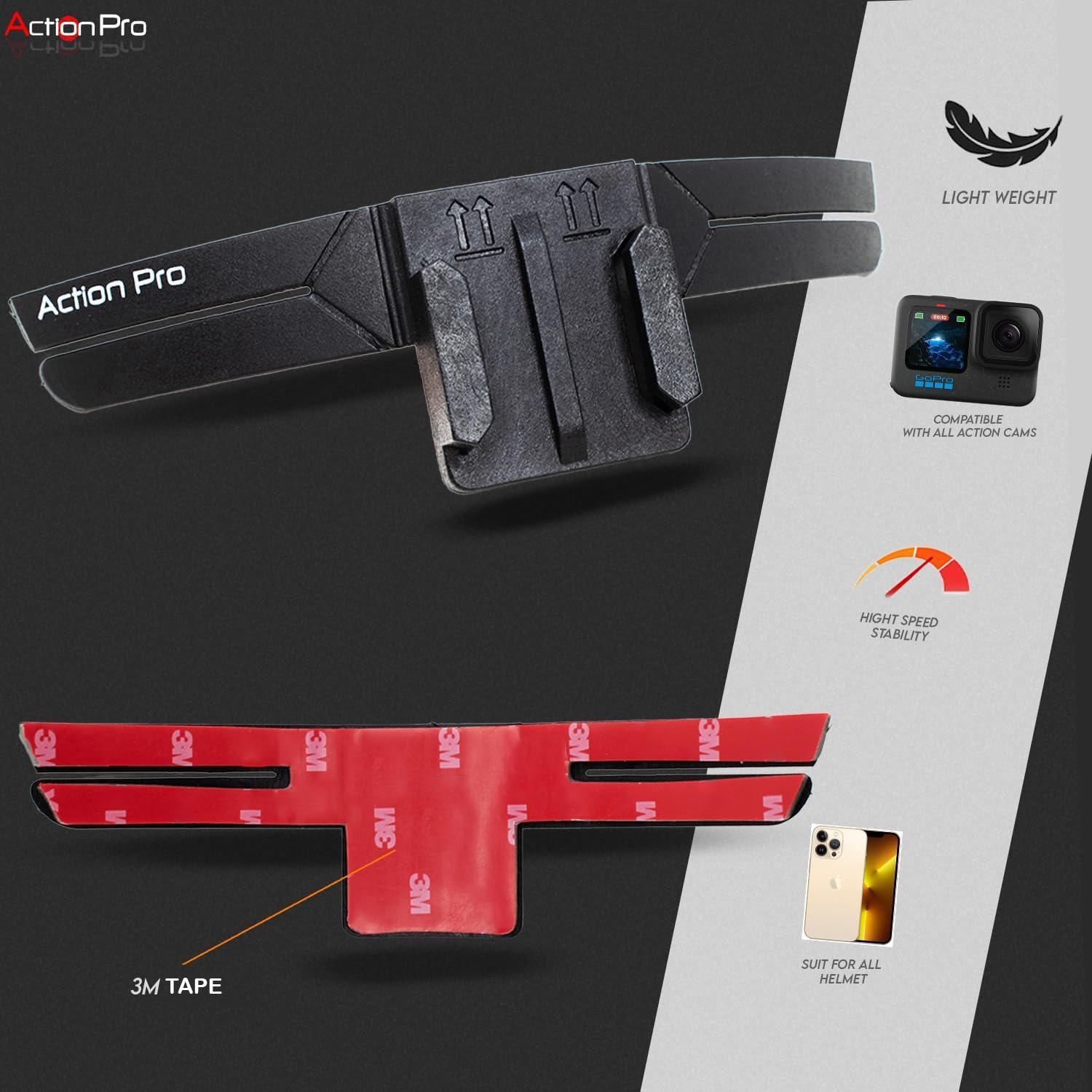 Action Pro 3M Helmet Chin Mount Strap Compatible with GoPro - Image 2