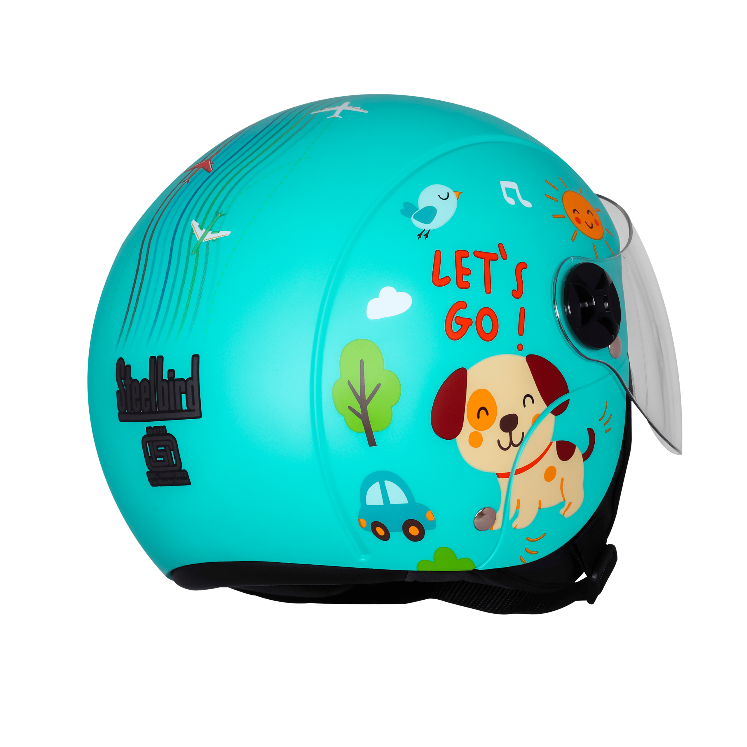 STEELBIRD SBH-16 LET'S GO GLOSSY CYAN GREEN WITH RED - Image 4