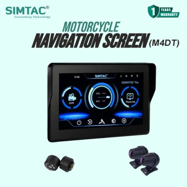 Simtac motorcycle GPS CarPlay & Android Auto system – M4D-T (With TPMS & Dash Cam)