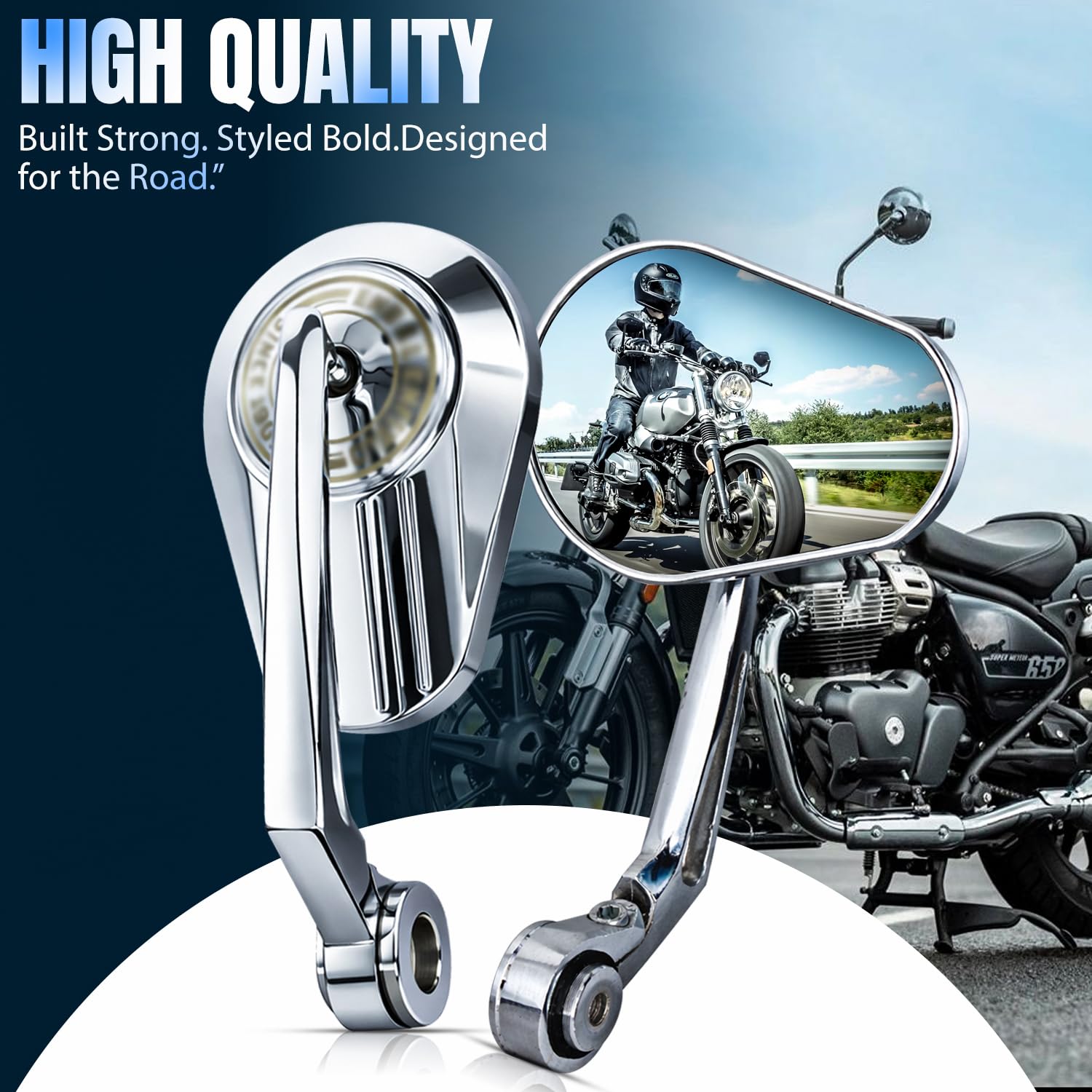 Handle Bar End Side Mirror For Royal Enfiled Oval Type - Image 4